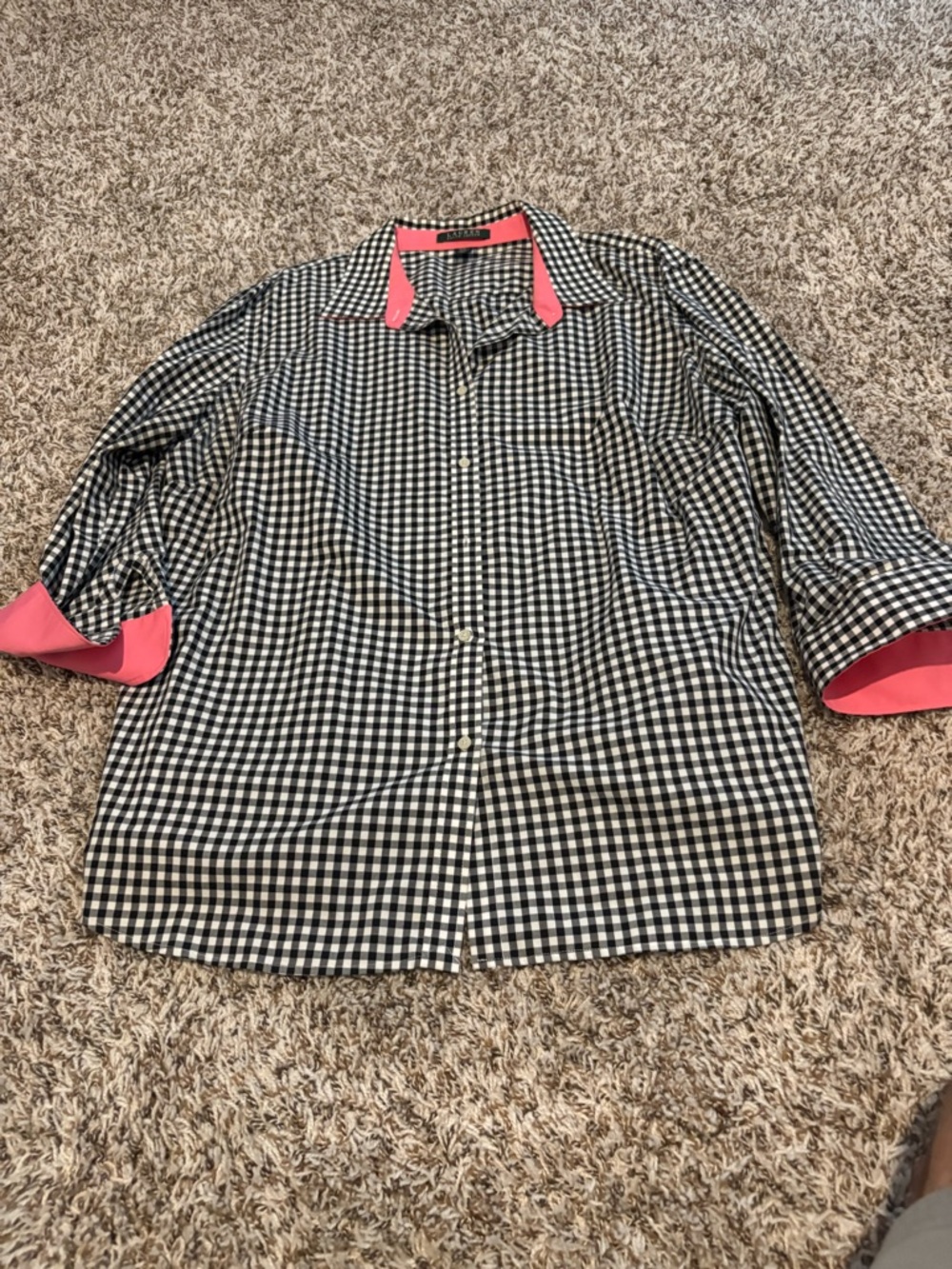Ralph Lauren Black & White Gingham Shirt with Pink Trim women’s blouse 3x - Picture 2 of 8